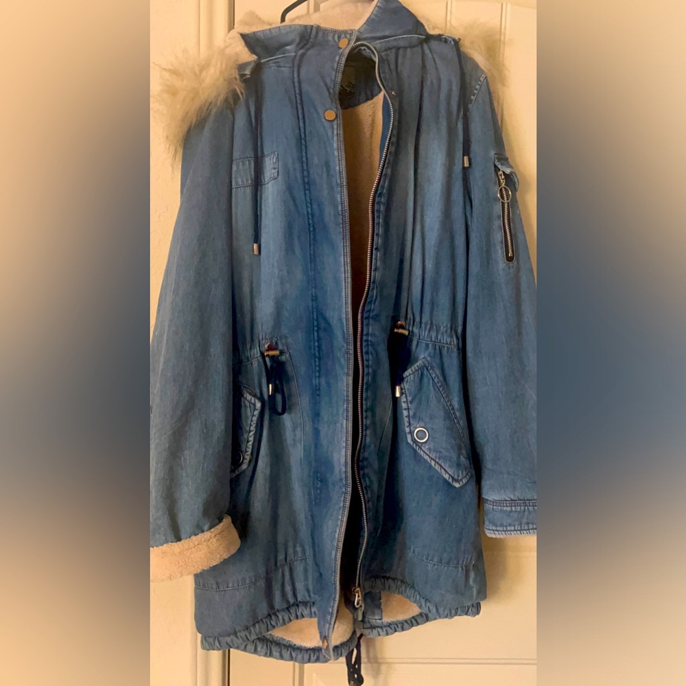 Sold Out,Jacket Long jeans winter jacket lined with thick fur for warmth